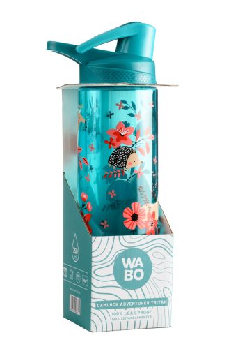 Wabo BPA mentes tritán, csatos zöld színű állatos műanyag palack,  750ml