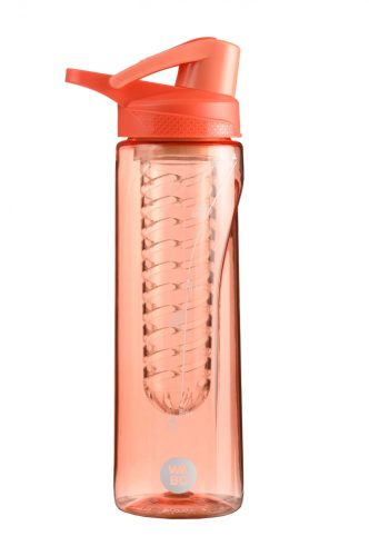 Wabo BPA mentes tritán, csatos korall színű műanyag palack, gyümölcstartóval, 750ml