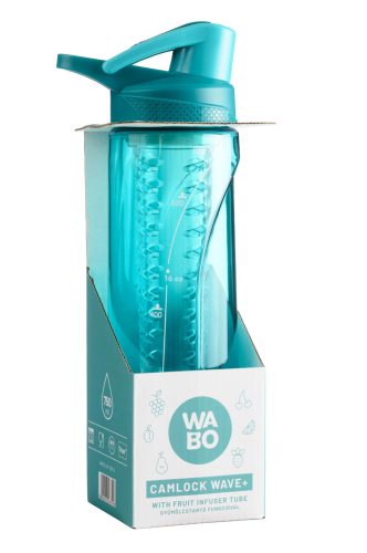 Wabo BPA mentes tritán, csatos zöld színű műanyag palack, gyümölcstartóval, 750ml